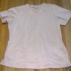 Butter-Soft Women Large Light Pink Stretch Nurse Doctor Hospital Scrub‎ Top
